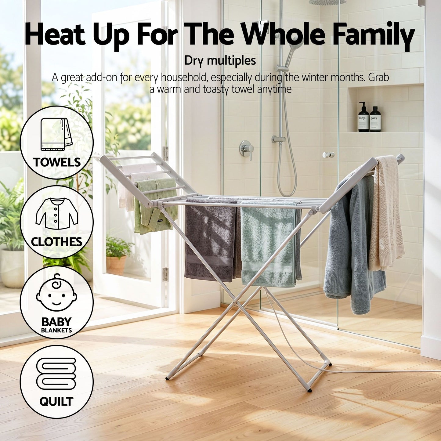 Devanti Electric Heated Towel Rail Rack 18 Bars Freestanding Clothes Dry Warmer