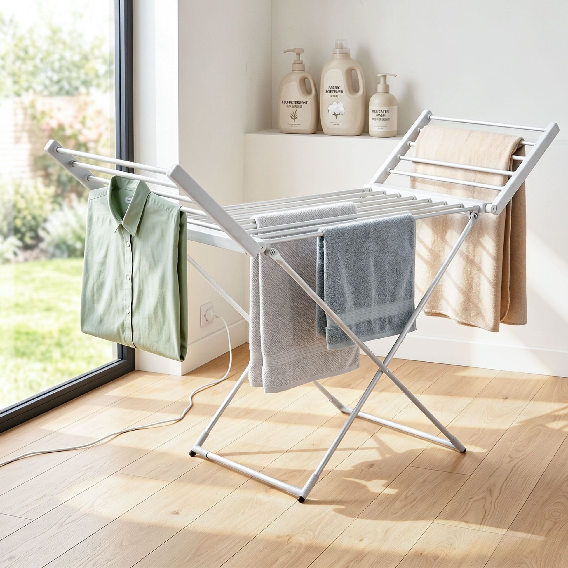 Devanti Electric Heated Towel Rail Rack 18 Bars Freestanding Clothes Dry Warmer