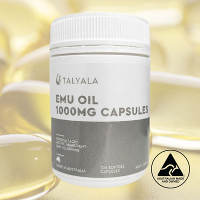 Talyala Emu Oil 1000 mg Capsules - 100 Softgel Capsules Jar Bulk