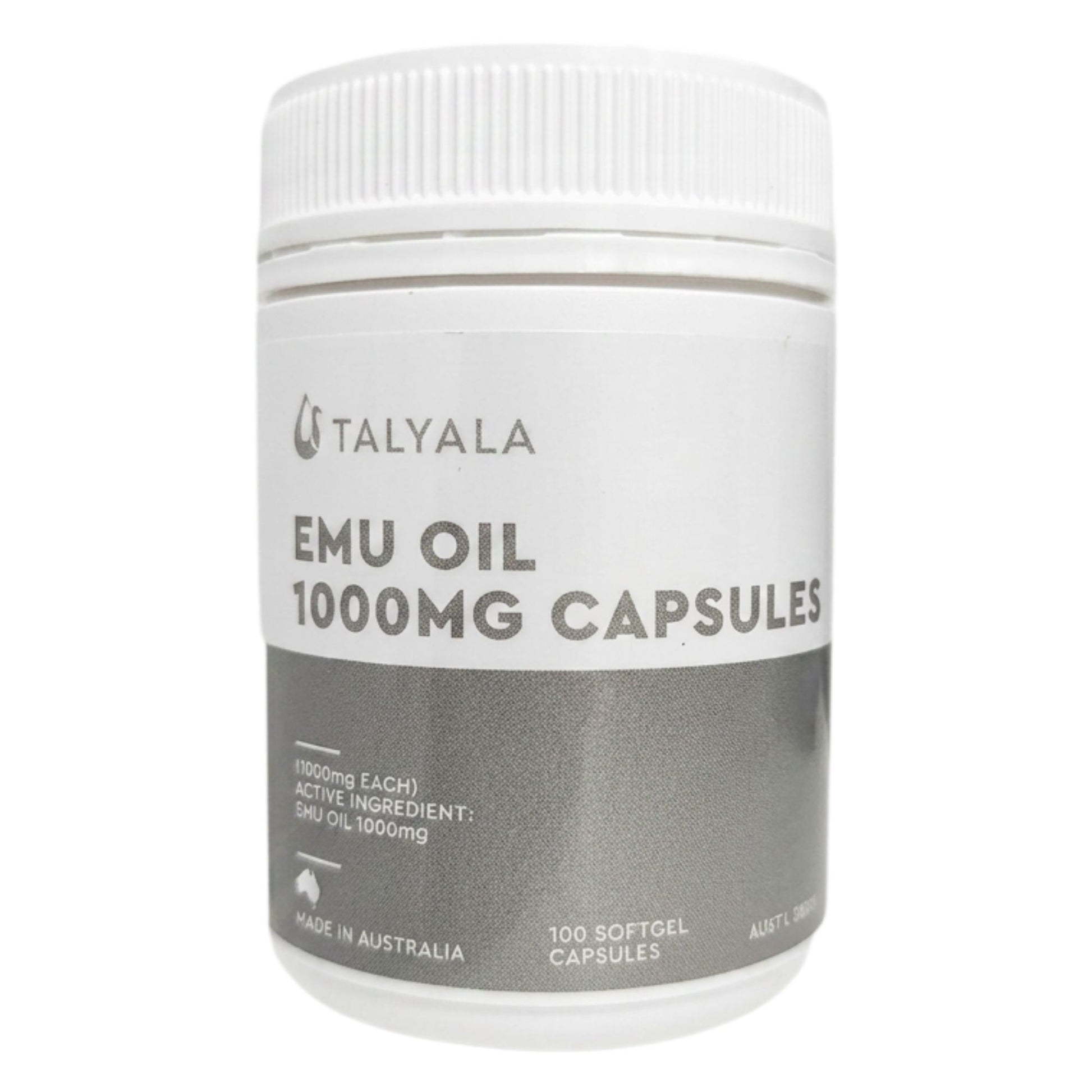 Talyala Emu Oil 1000 mg Capsules - 100 Softgel Capsules Jar Bulk