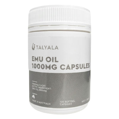 Talyala Emu Oil 1000 mg Capsules - 100 Softgel Capsules Jar Bulk