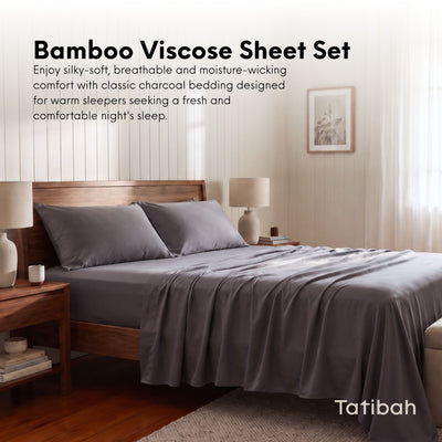 Tatibah King Bamboo Viscose Sheet Set Deep Fit 400 Thread Count - Charcoal