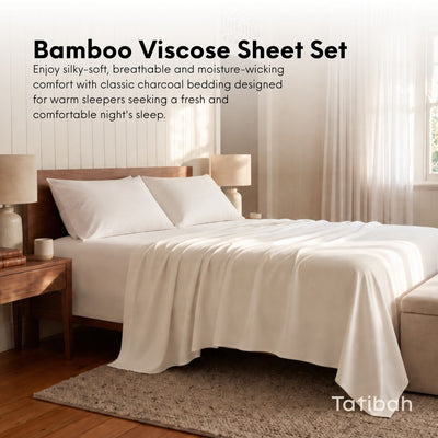 Tatibah King Bamboo Viscose Sheet Set Deep Fit 400 Thread Count - White
