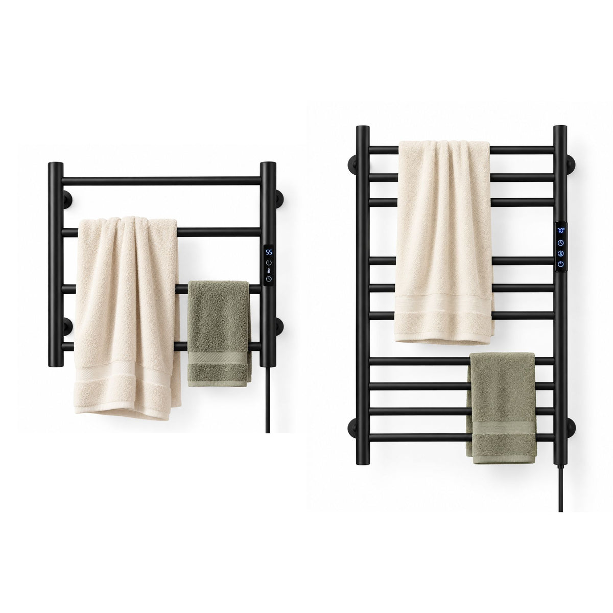 Tatibah Heated Towel Racks - Electric Warming Rails + Timer Matte Black