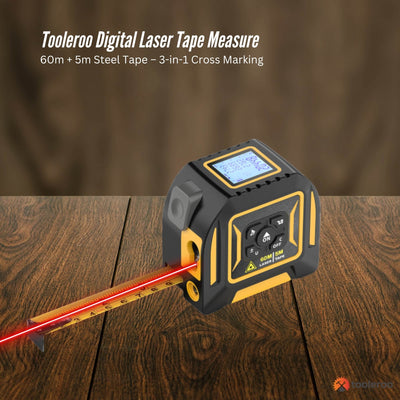 Tooleroo 60m Digital Laser Tape Measure 5m Steel Tape 3-in-1 Measuring Tool