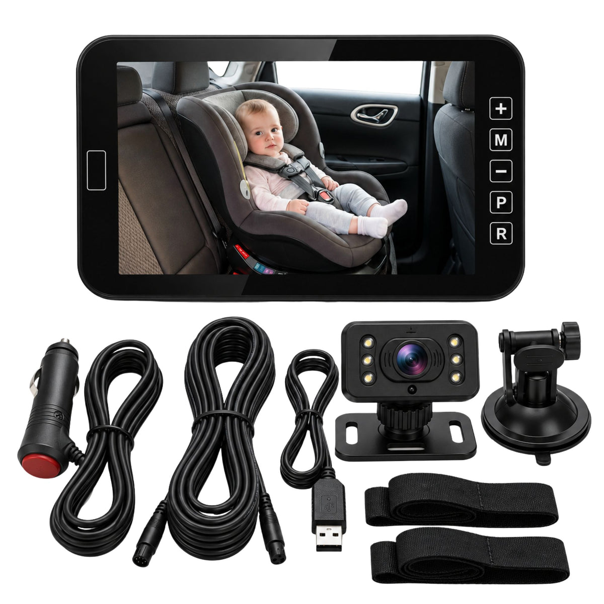 Tooleroo Baby Car Camera Monitor 7" 360 Degree 720P Rear Video Night Vision