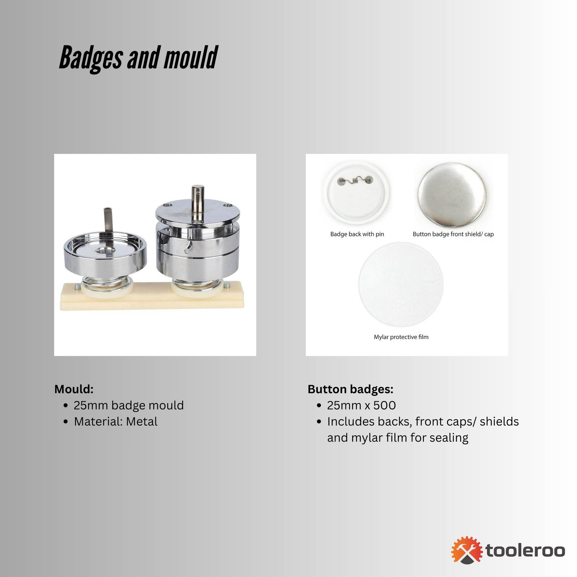 Tooleroo Button Badge Making Set 25mm - Maker + Mould + Badges