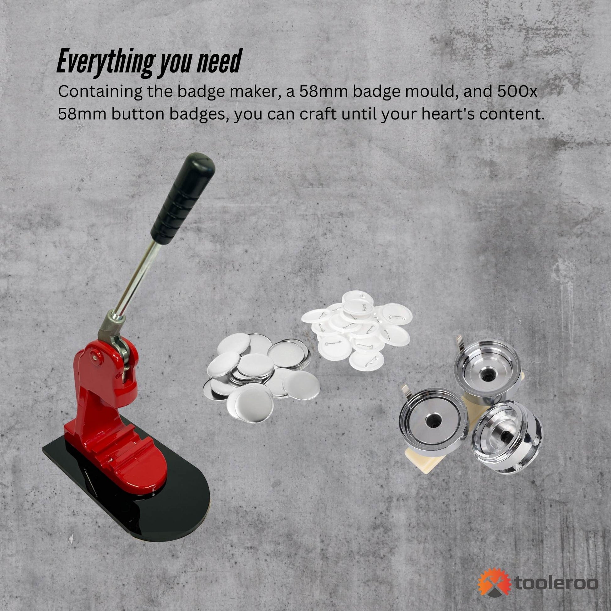 Tooleroo Button Badge Making Set 58mm - Maker + Mould + Badges