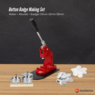Tooleroo Button Badge Making Set - Maker + Moulds + Badges 25mm 32mm 58mm