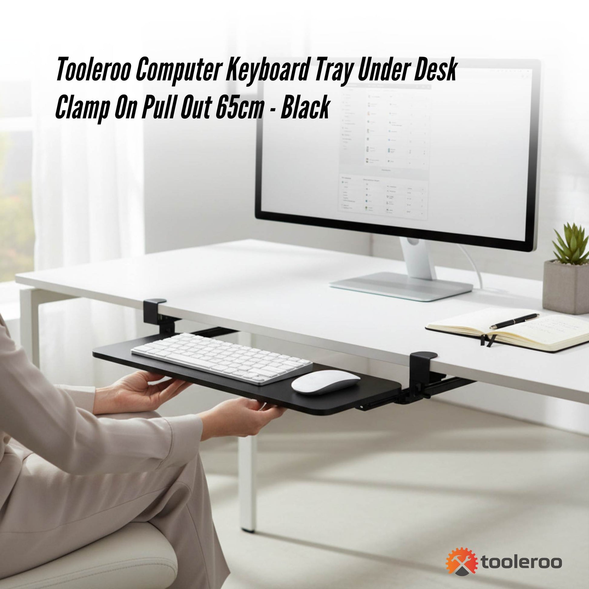 Tooleroo Computer Keyboard Tray Under Desk Clamp On Pull Out 65cm - Black