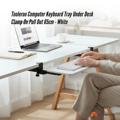 Tooleroo Computer Keyboard Tray Under Desk Clamp On Pull Out 65cm - White