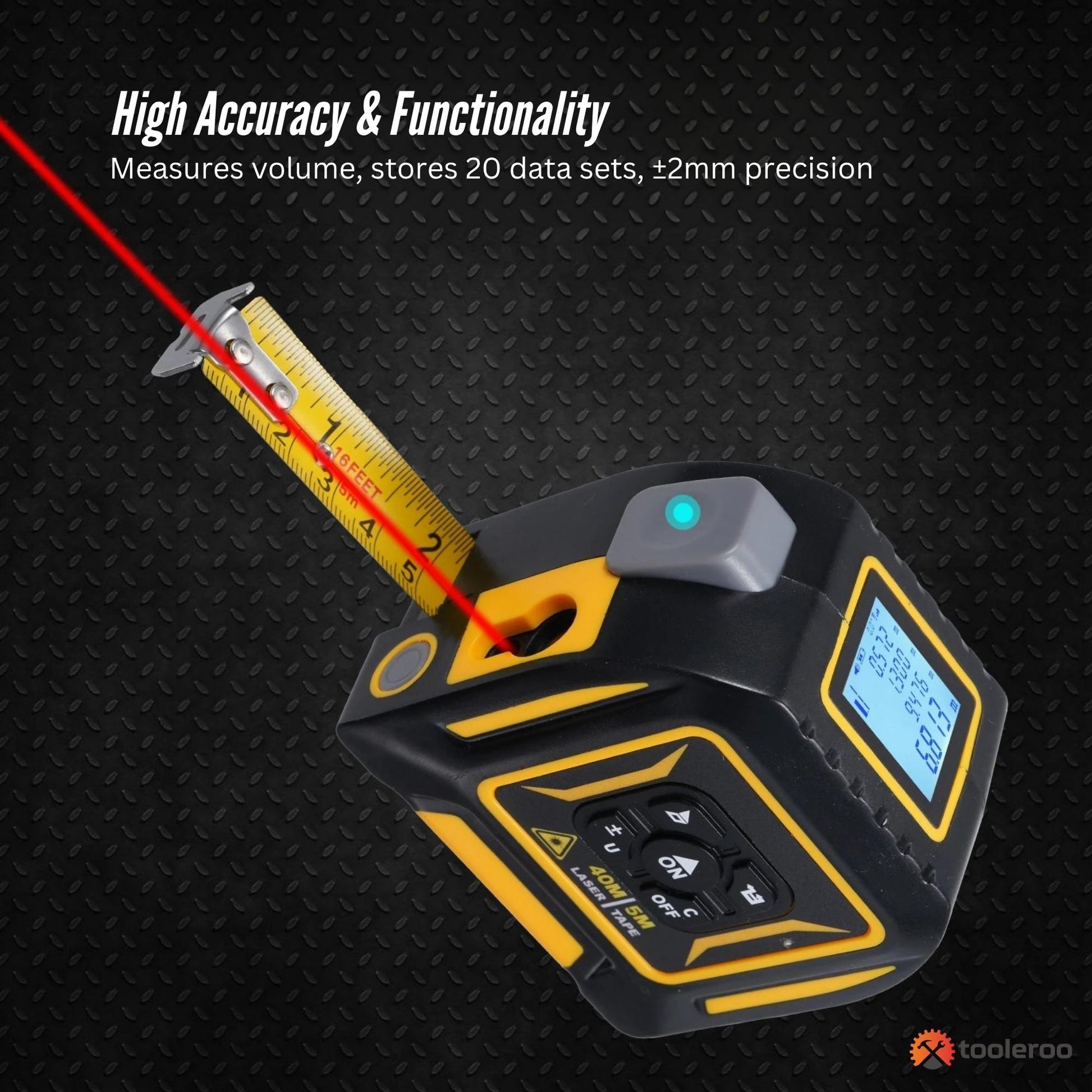 Tooleroo Digital Laser Tape Measure + 5m Steel Tape – 3-in-1 Cross Marking