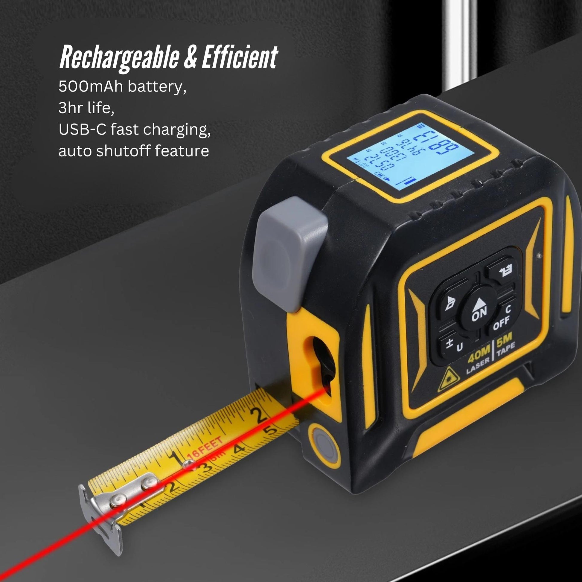 Tooleroo Digital Laser Tape Measure + 5m Steel Tape – 3-in-1 Cross Marking