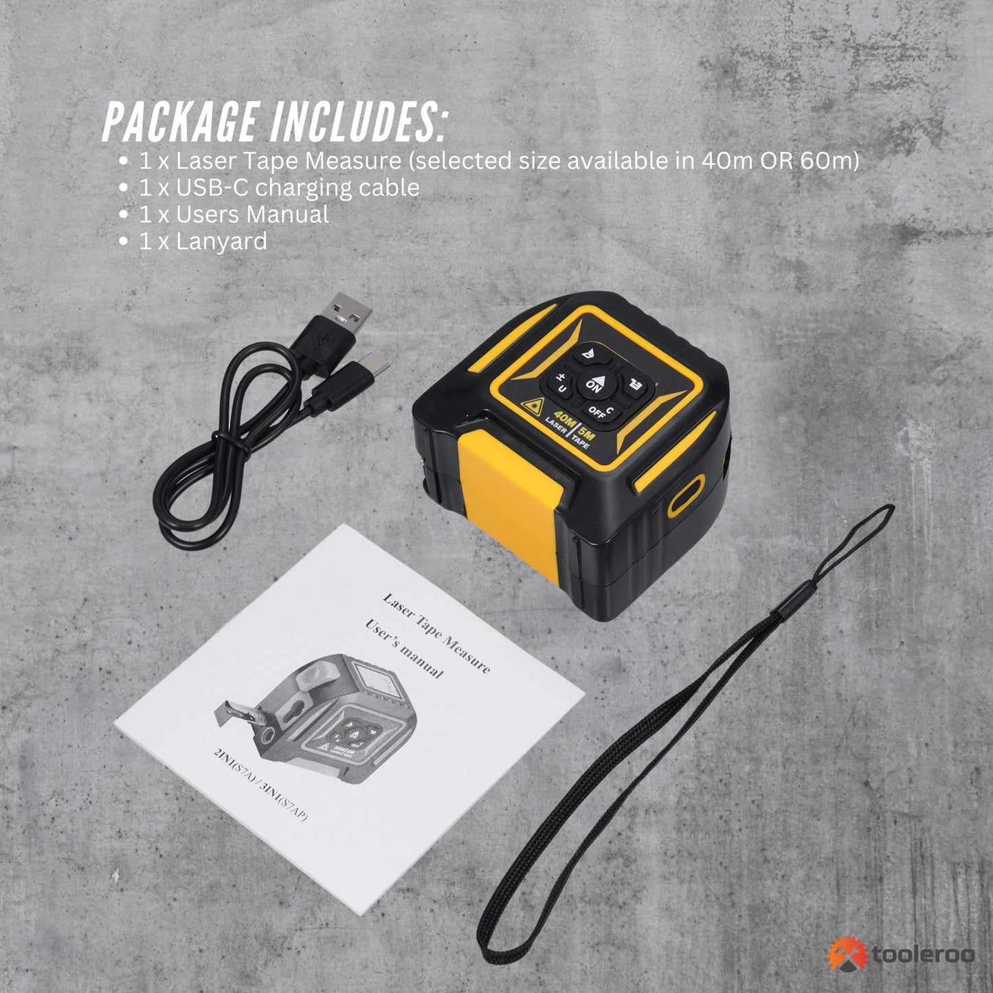 Tooleroo Digital Laser Tape Measure + 5m Steel Tape – 3-in-1 Cross Marking