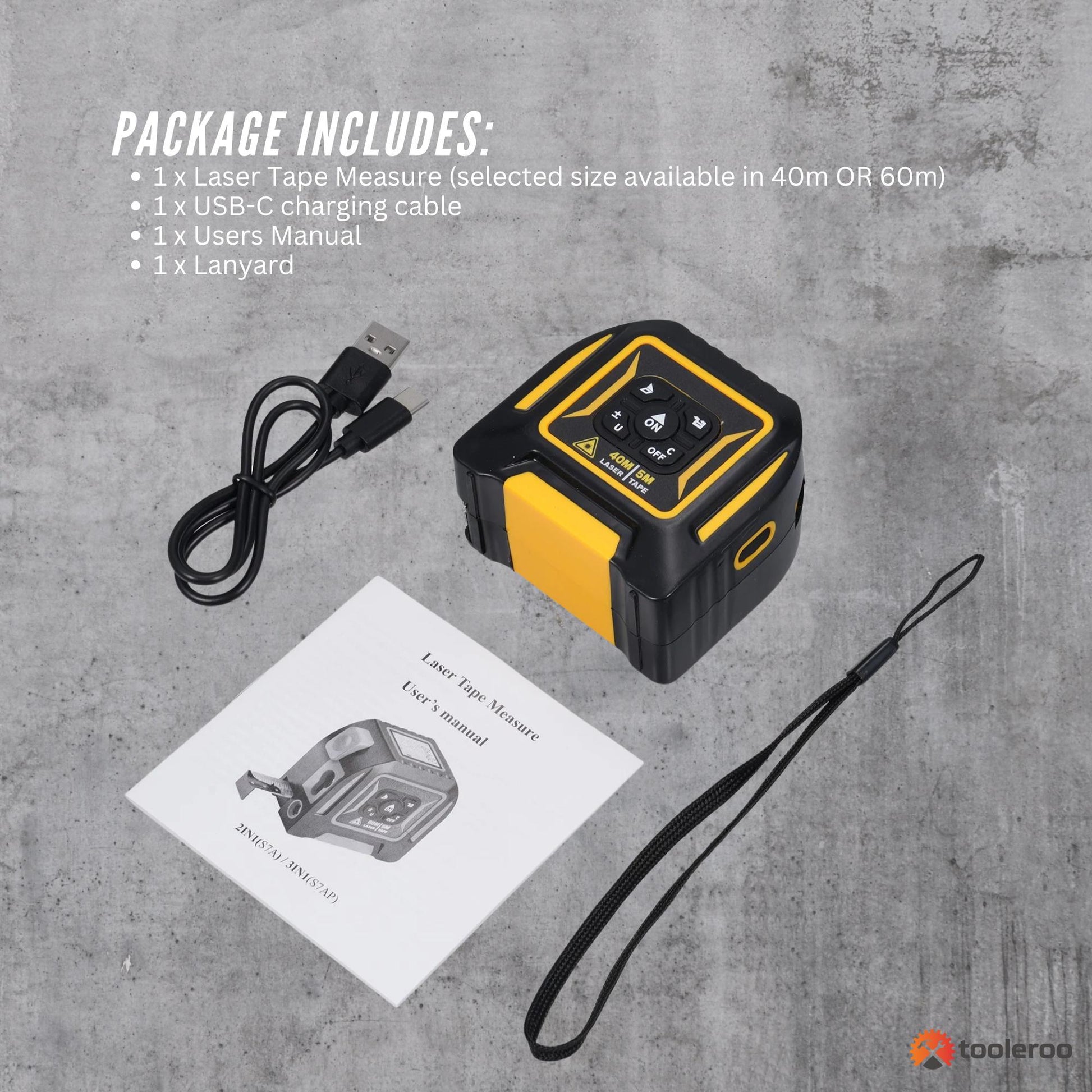 Tooleroo Digital Laser Tape Measure + 5m Steel Tape – 3-in-1 Cross Marking