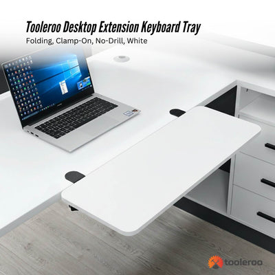 Tooleroo Folding Tray Desk Extender - Clamp-On Table Extension Shelf White