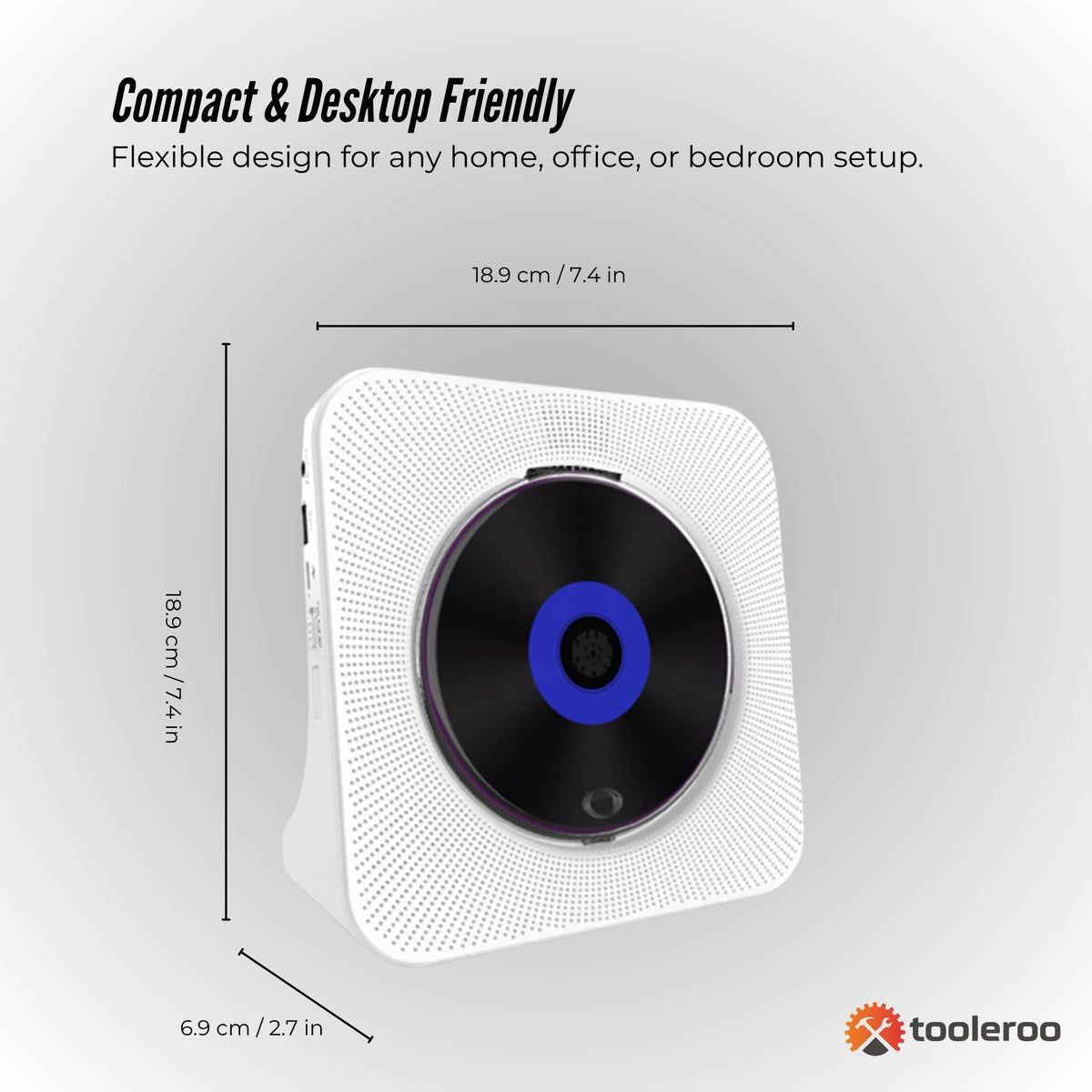 Tooleroo Portable CD Player Bluetooth FM Radio USB Rechargeable White