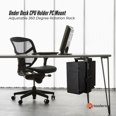 Tooleroo Under Desk PC Mount CPU Holder - Adjustable 360 Degree Swivel