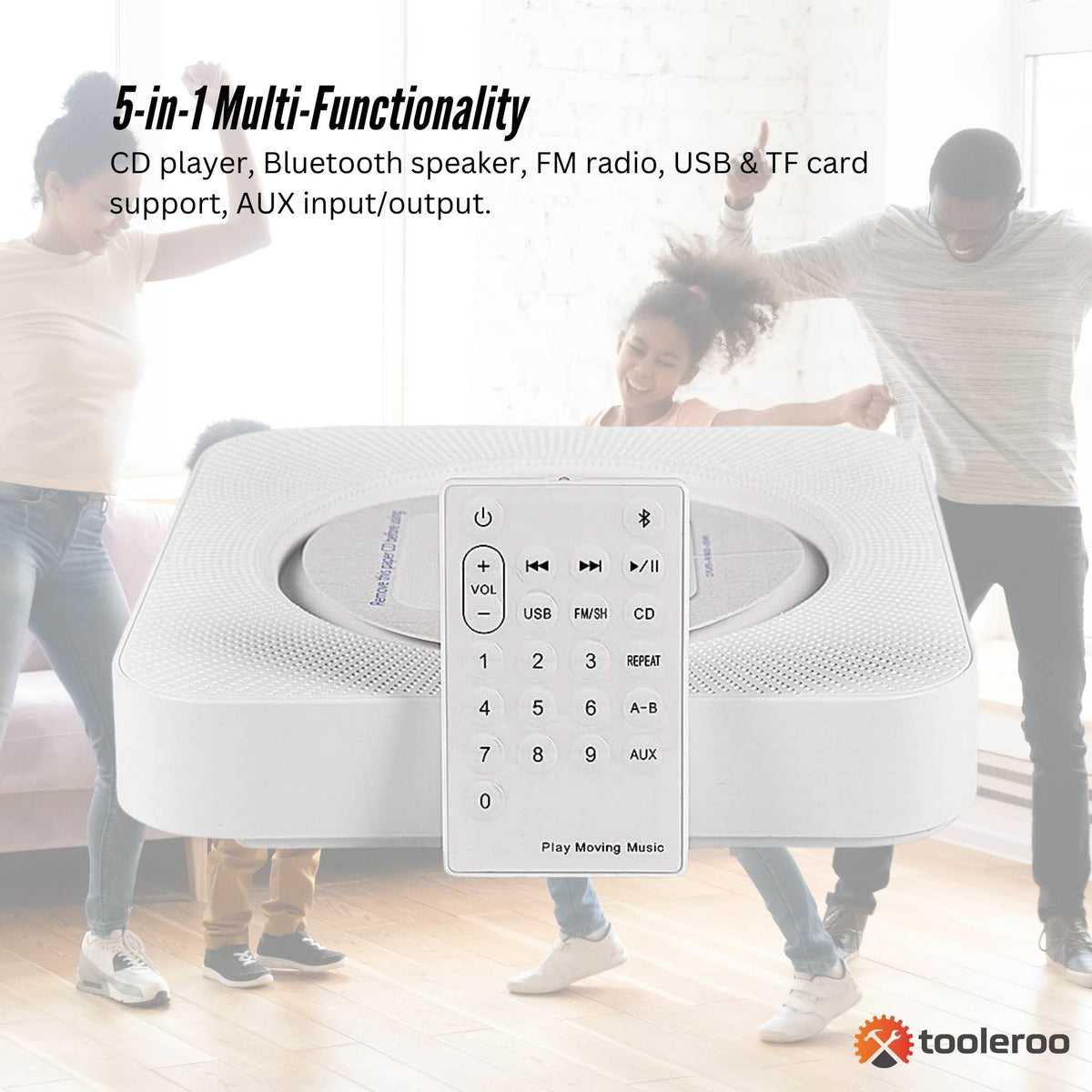 Tooleroo Wall Mount CD Player Bluetooth FM Radio USB AUX Speaker - White