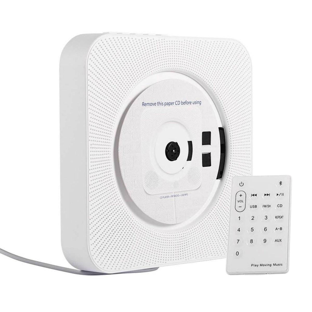 Tooleroo Wall Mount CD Player Bluetooth FM Radio USB AUX Speaker - White