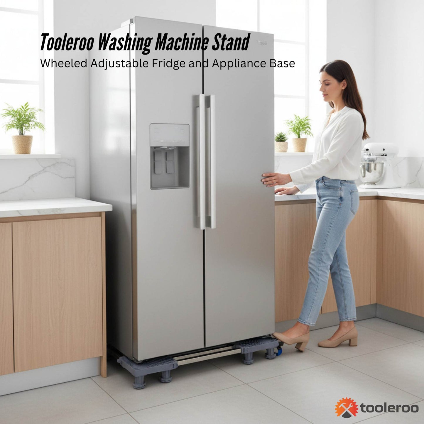 Tooleroo Washing Machine Stand - 200Kg Adjustable Wheeled Fridge Appliance Base