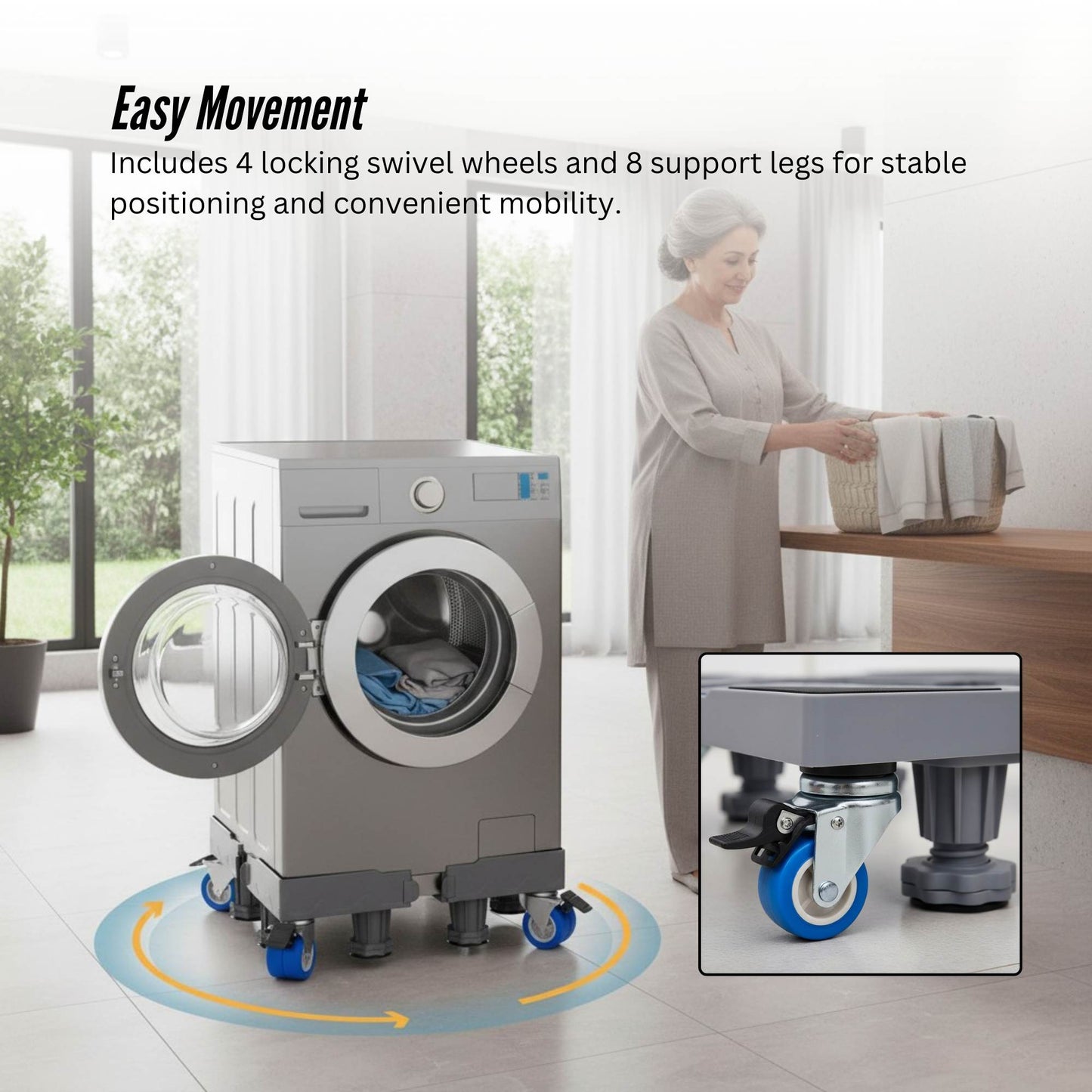 Tooleroo Washing Machine Stand - 200Kg Adjustable Wheeled Fridge Appliance Base