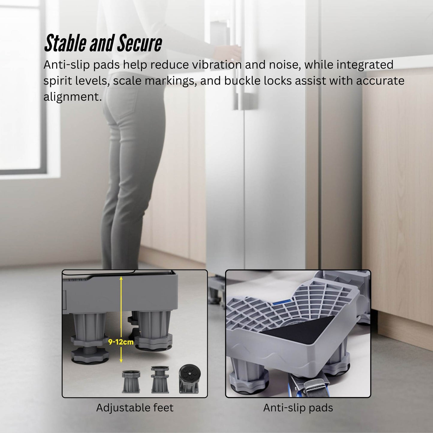 Tooleroo Washing Machine Stand - 200Kg Adjustable Wheeled Fridge Appliance Base