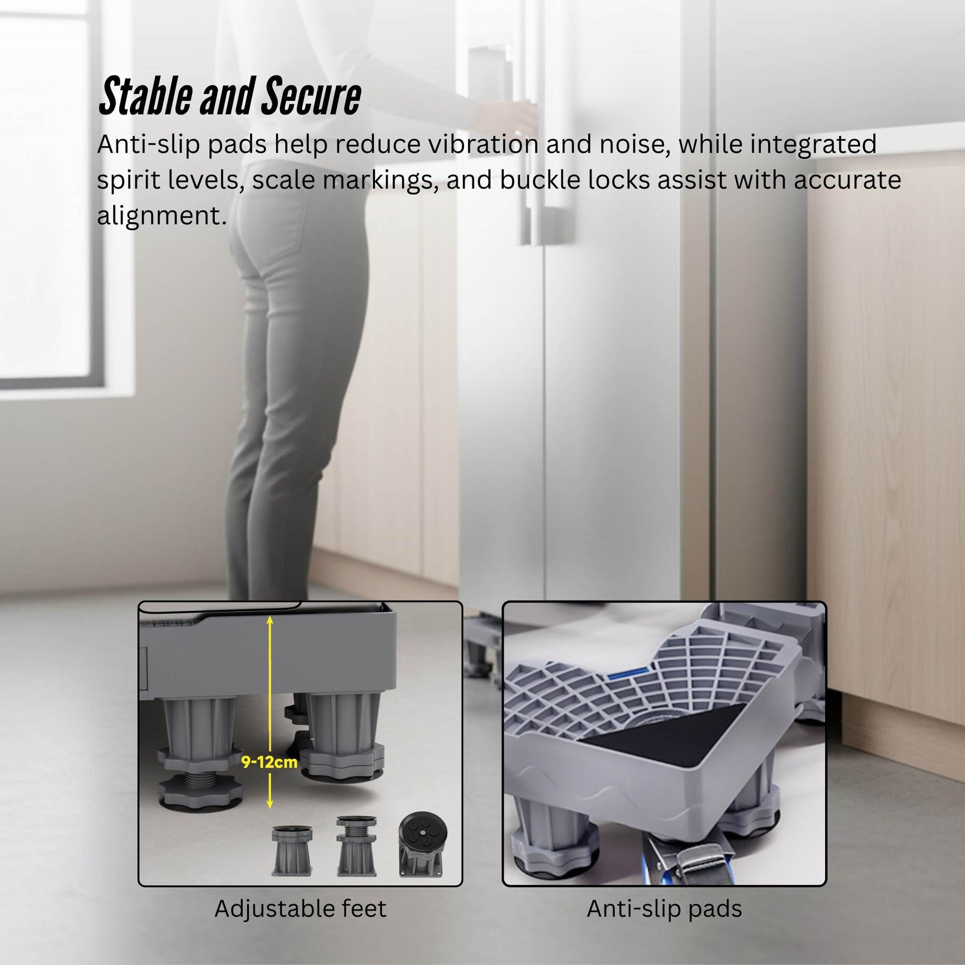 Tooleroo Washing Machine Stand - 200Kg Adjustable Wheeled Fridge Appliance Base