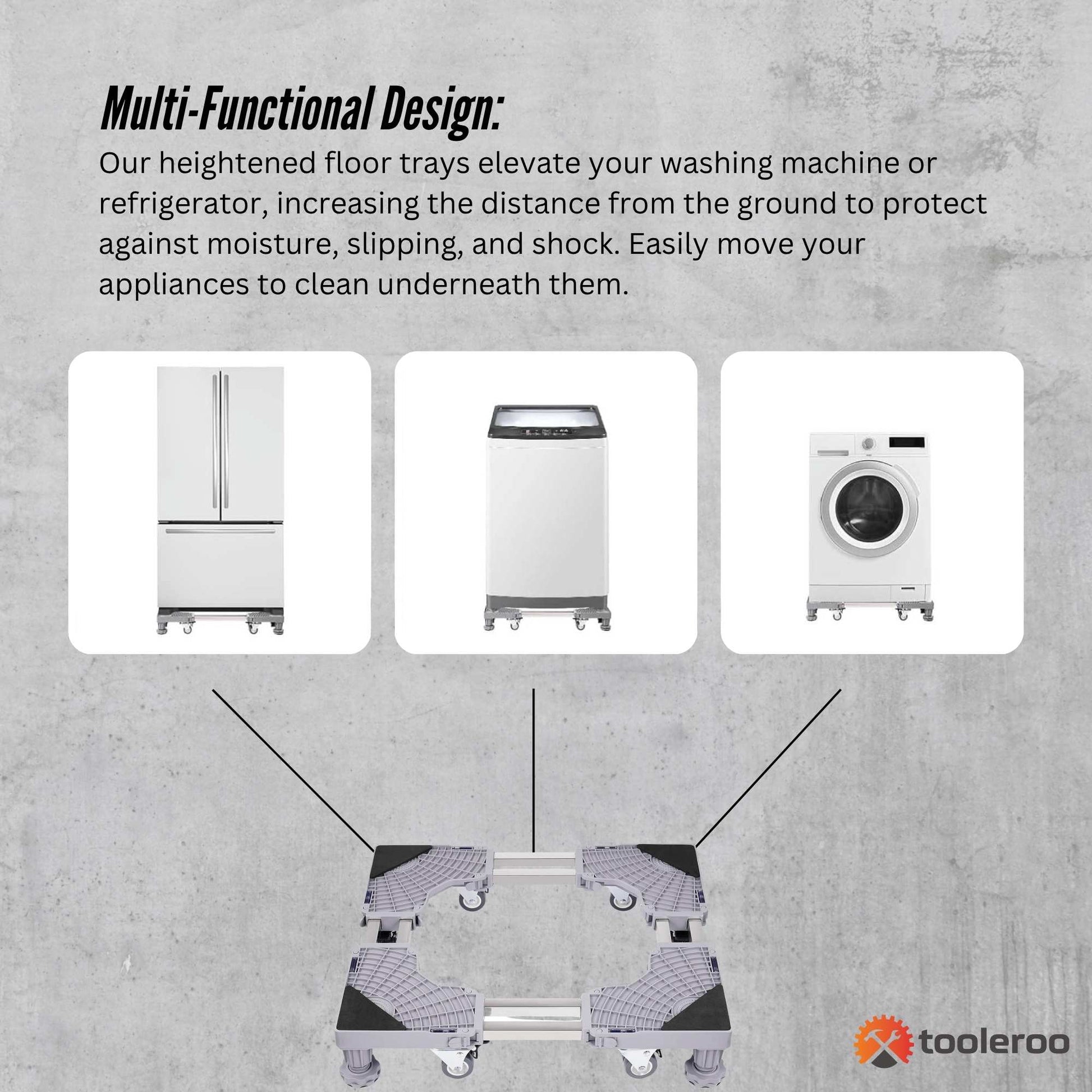 Tooleroo Washing Machine Stand - 300Kg Adjustable Wheeled Fridge Appliance Base