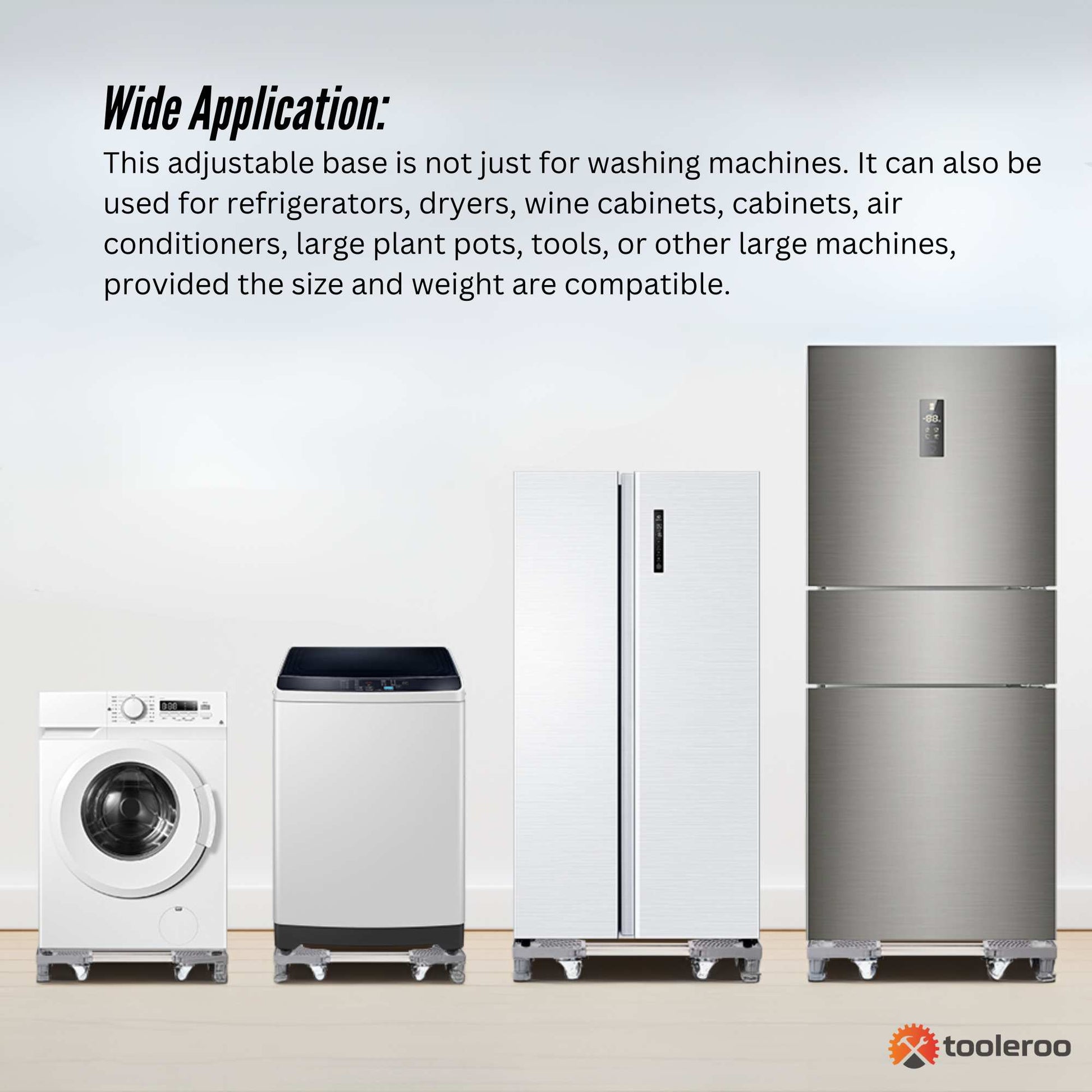 Tooleroo Washing Machine Stand - 300Kg Adjustable Wheeled Fridge Appliance Base