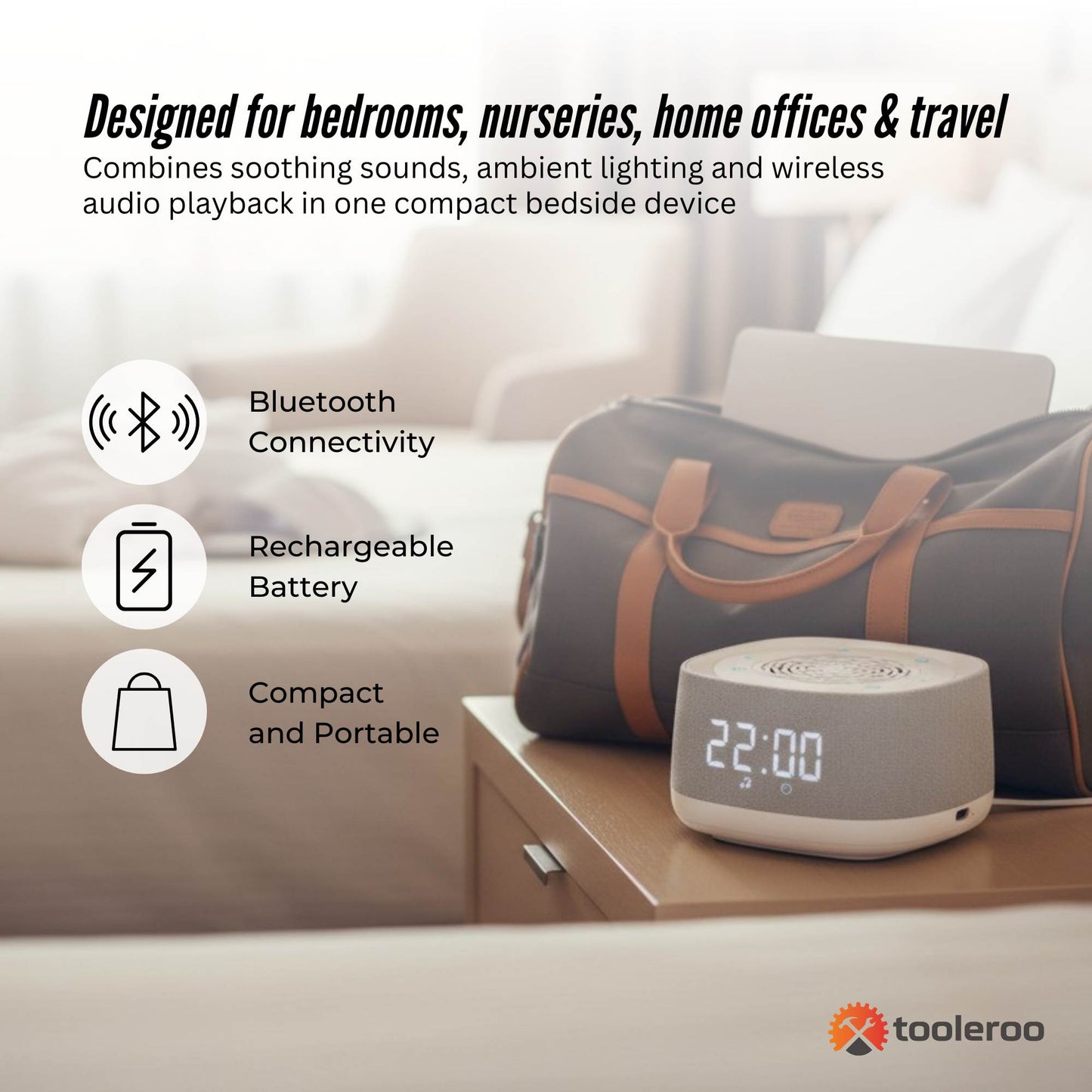 Tooleroo White Noise Machine Speaker - Bluetooth Night Light Sleep Sound
