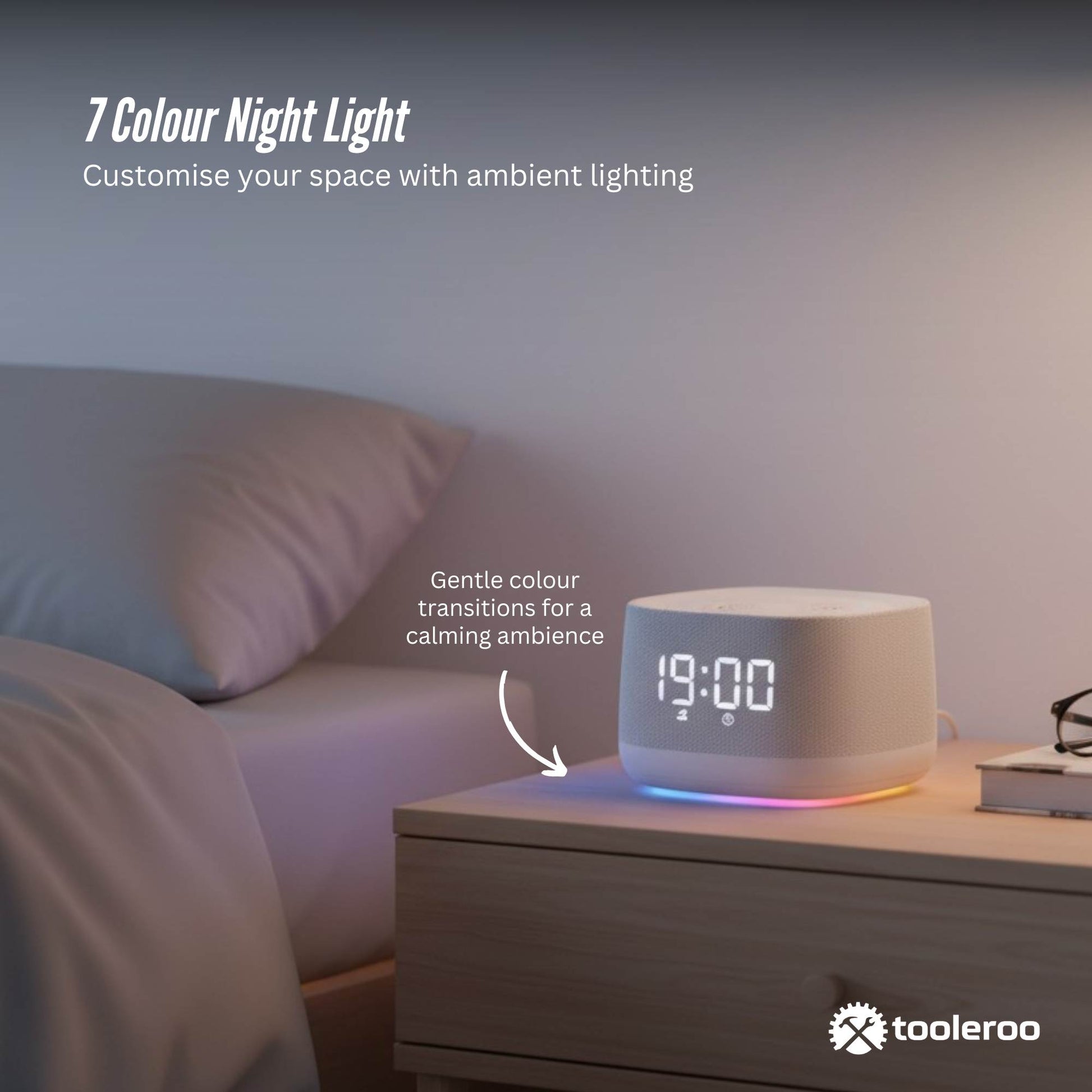 Tooleroo White Noise Machine Speaker - Bluetooth Night Light Sleep Sound