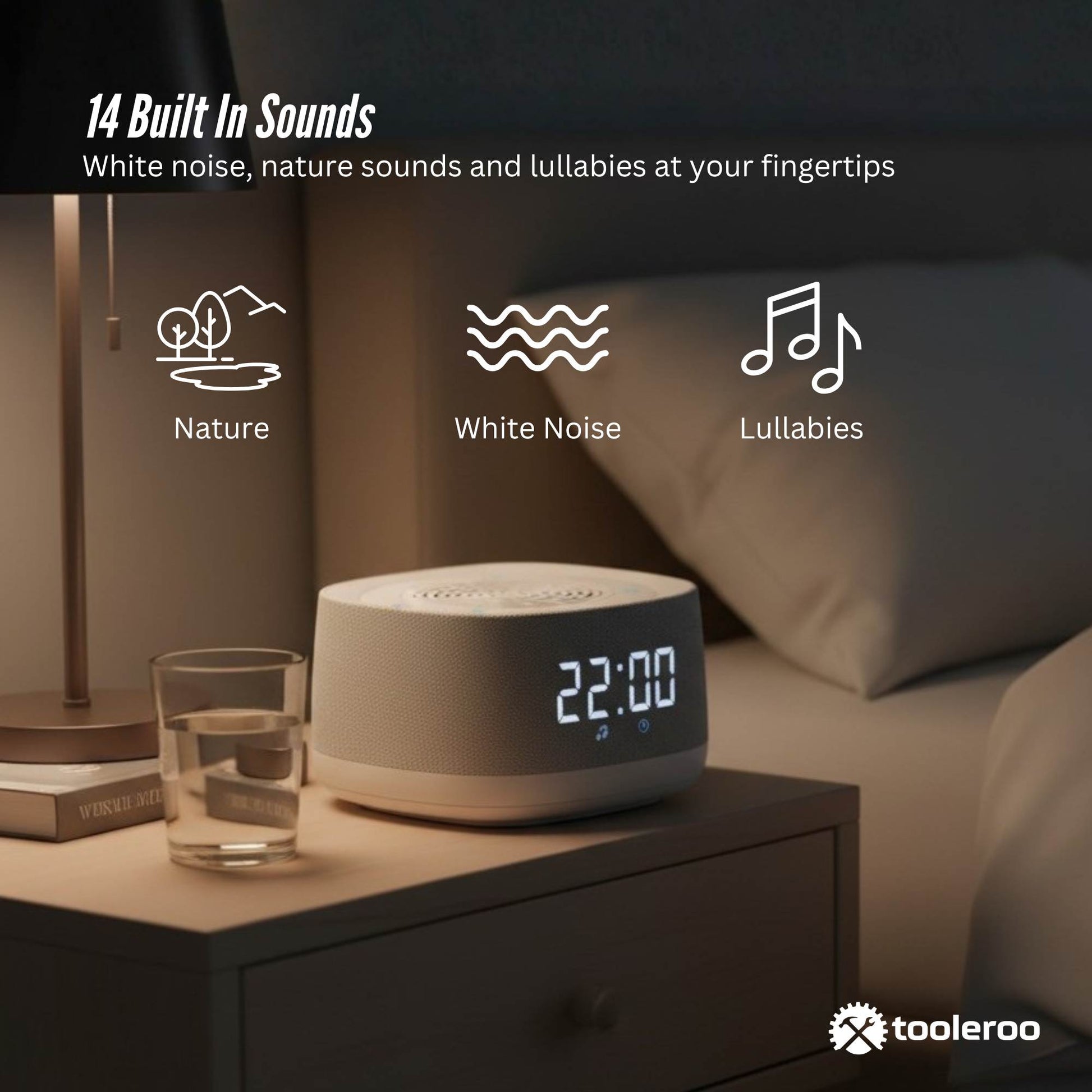 Tooleroo White Noise Machine Speaker - Bluetooth Night Light Sleep Sound