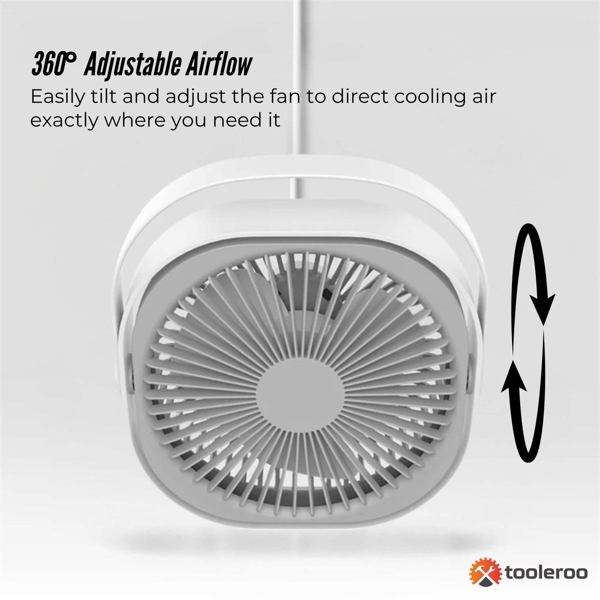 Tooleroo3-Speed USB 20cm Desktop Fan - Quiet Portable Lightweight Rechargeable Cooler