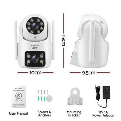UL-Tech Wireless Security Camera Outdoor Indoor, 2.5K Dual Lens Pan Tilt, 4MP (2×2MP) IP Camera, Motion Detection, Auto-Tracking, Colour Night Vision, 2.4G WiFi, Two-Way Audio, Pet Baby Surveillance