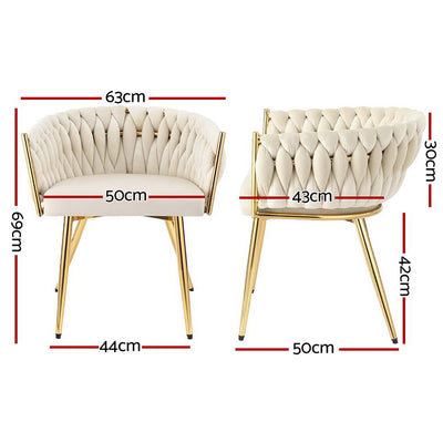 1 Set of 2 Artiss Dining Chairs Velvet Armchair Beige