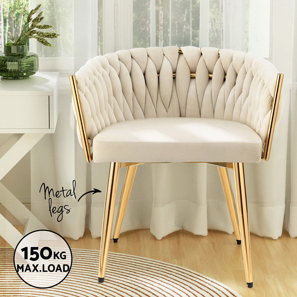 1 Set of 2 Artiss Dining Chairs Velvet Armchair Beige
