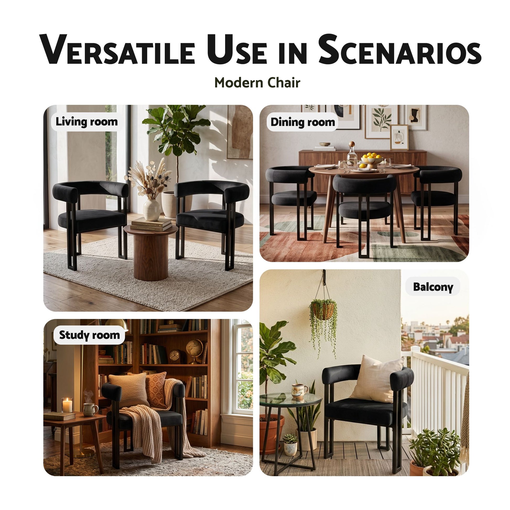 Artiss Dining Chairs Set of 2 Velvet Upholstered Barrel Chairs with Curved Armrests & Back Black