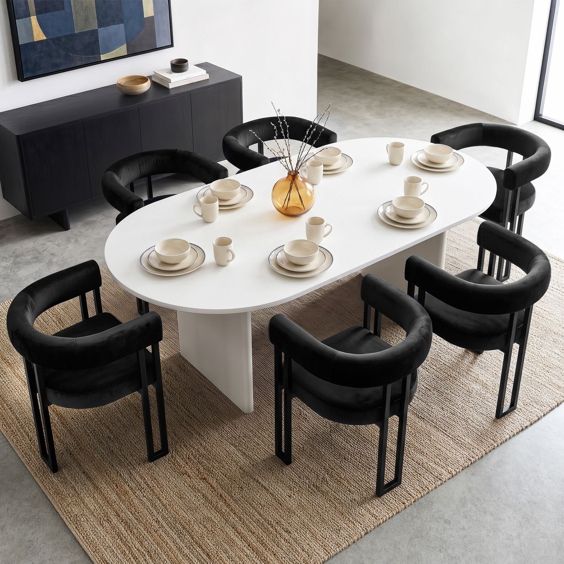 Artiss Dining Chairs Set of 6 Velvet Upholstered Barrel Chairs with Curved Armrests & Back Black