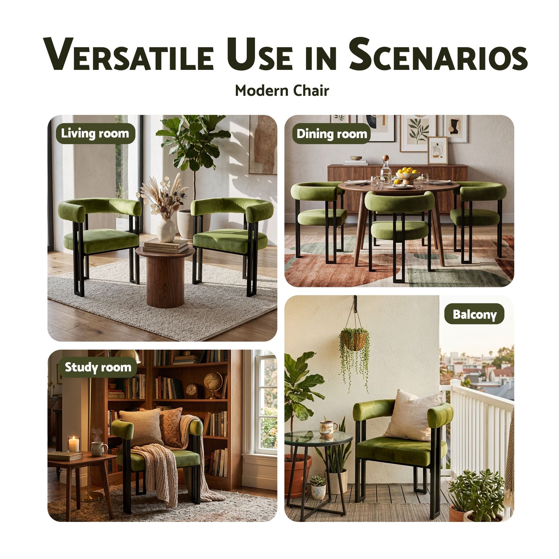 Artiss Dining Chairs Set of 2 Velvet Upholstered Barrel Chairs with Curved Armrests & Back Green