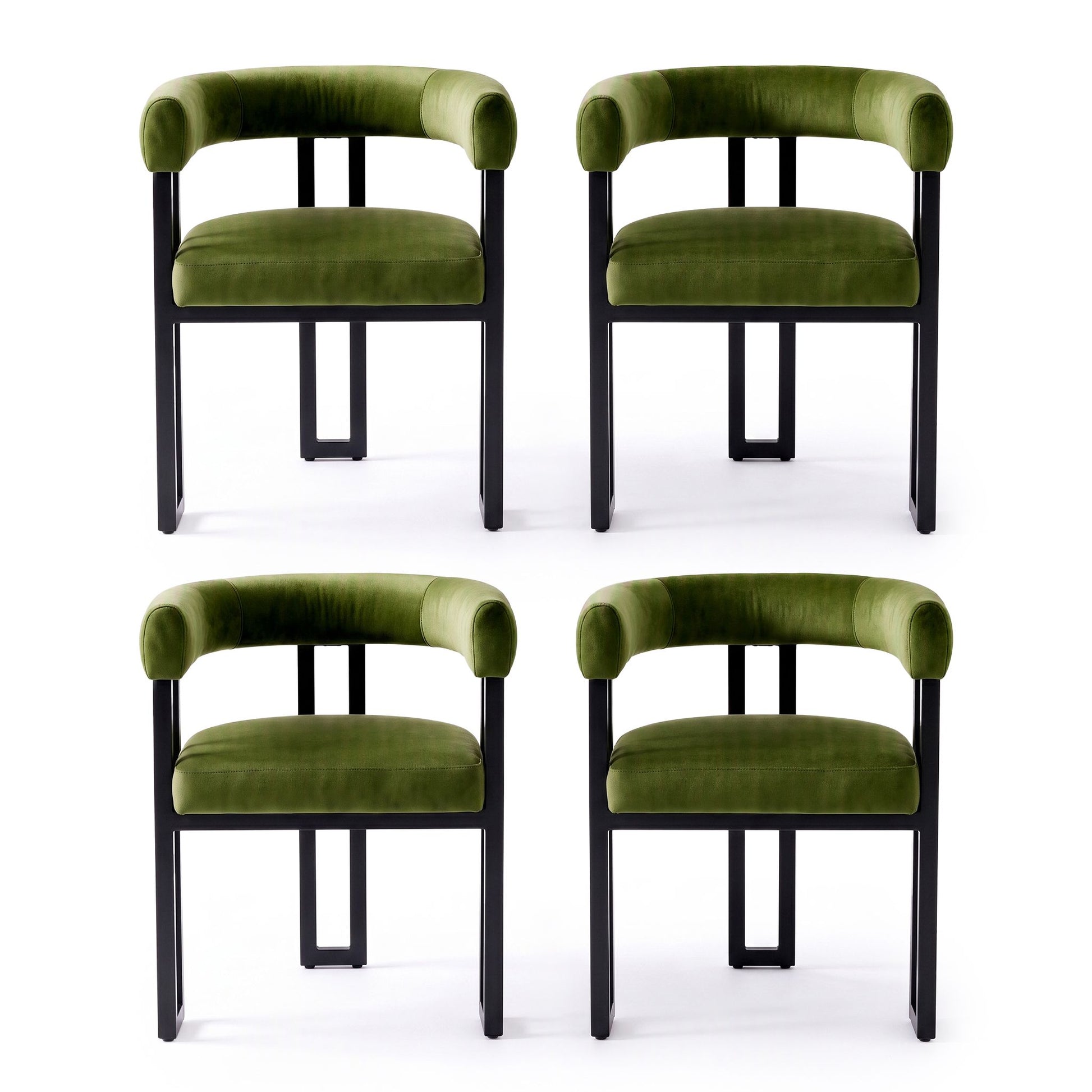 Artiss Dining Chairs Set of 4 Velvet Upholstered Barrel Chairs with Curved Armrests & Back Green