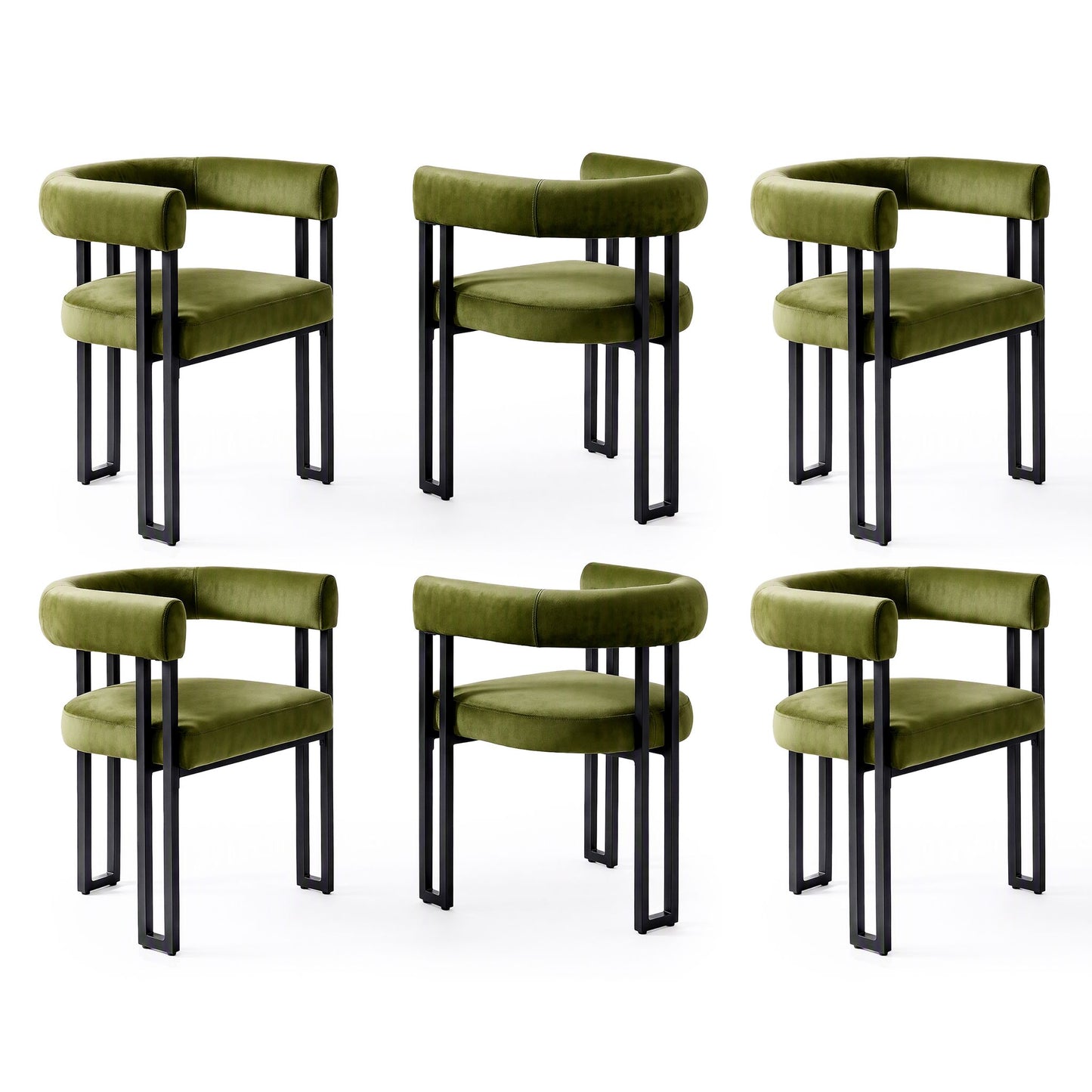 Artiss Dining Chairs Set of 6 Velvet Upholstered Barrel Chairs with Curved Armrests & Back Green