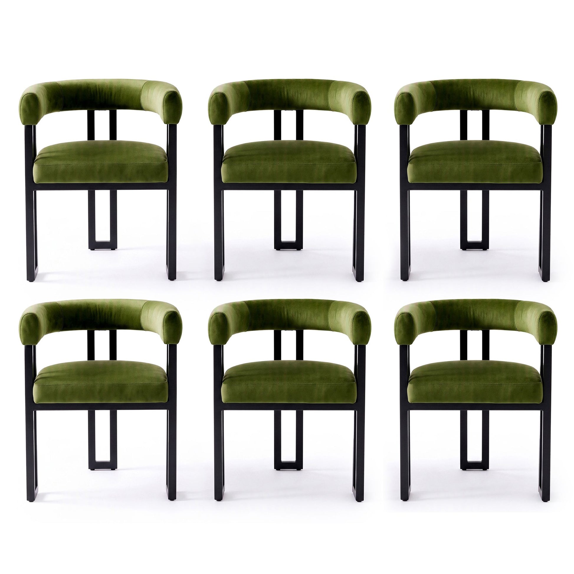 Artiss Dining Chairs Set of 6 Velvet Upholstered Barrel Chairs with Curved Armrests & Back Green