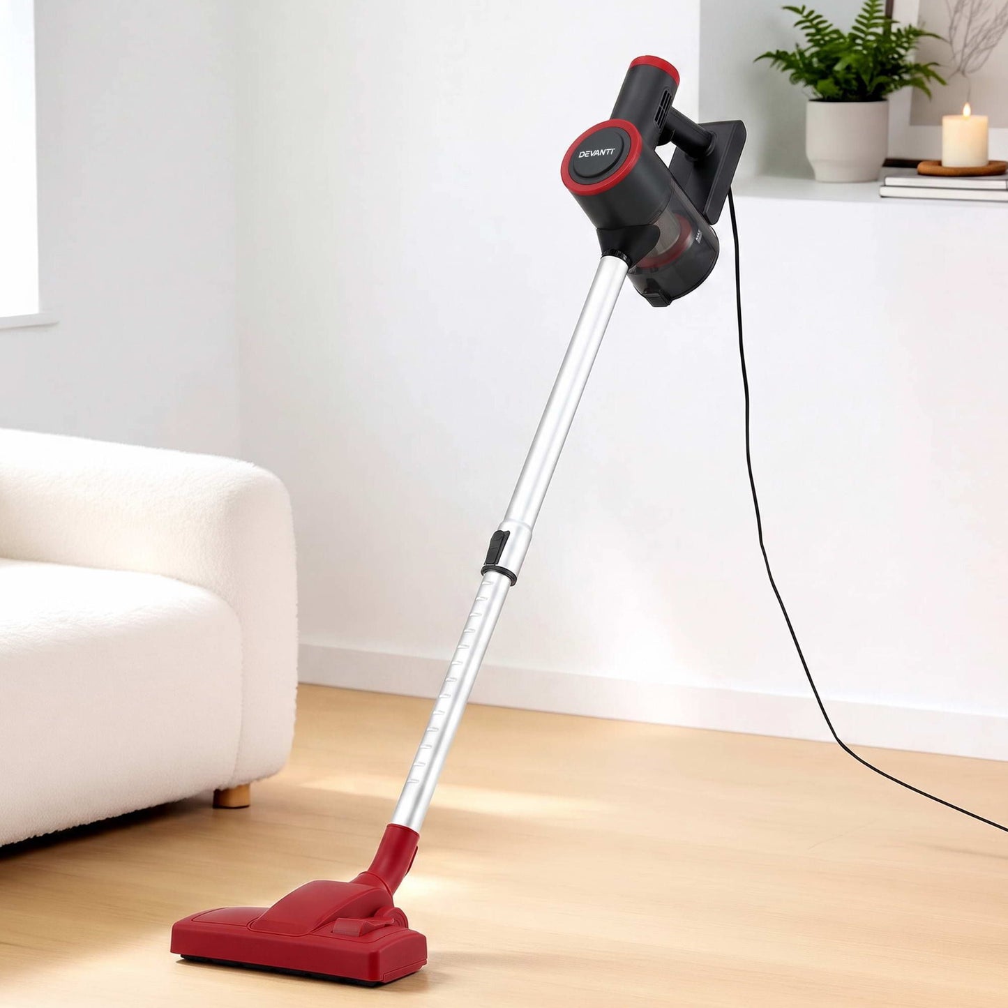 Devanti 3-in-1 Corded Stick Vacuum Cleaner, 16000Pa Strong Suction, Red