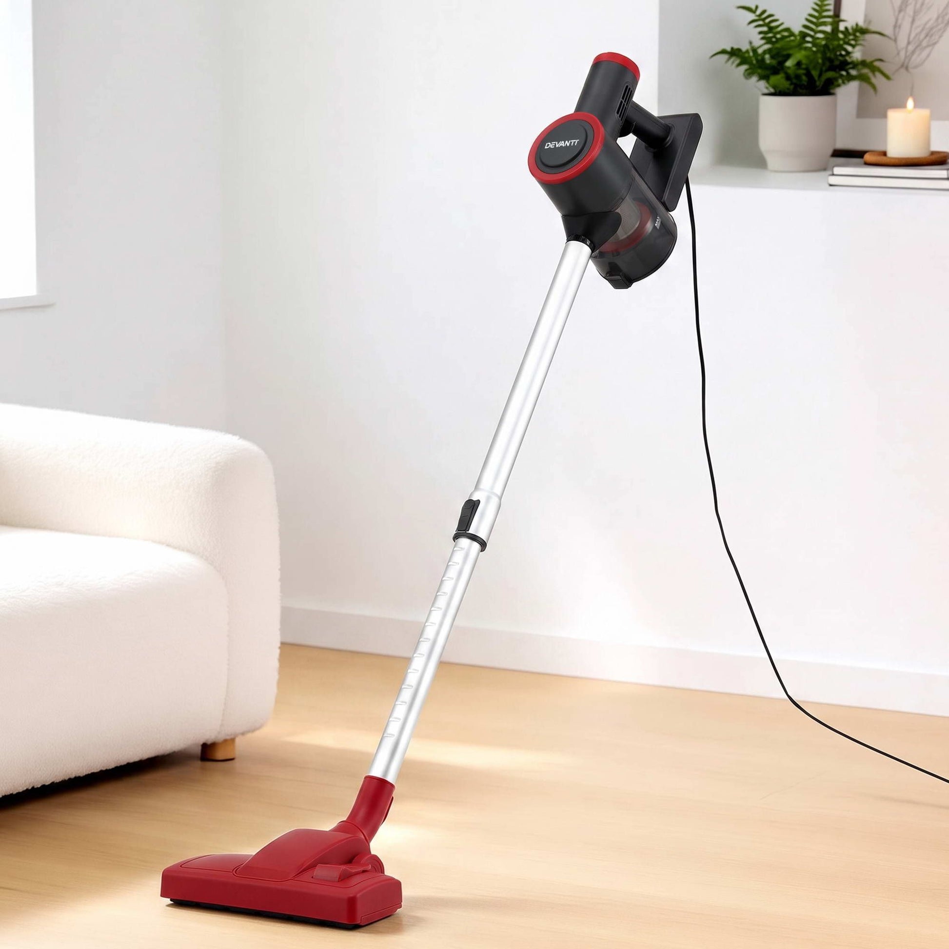 Devanti 3-in-1 Corded Stick Vacuum Cleaner, 16000Pa Strong Suction, Red
