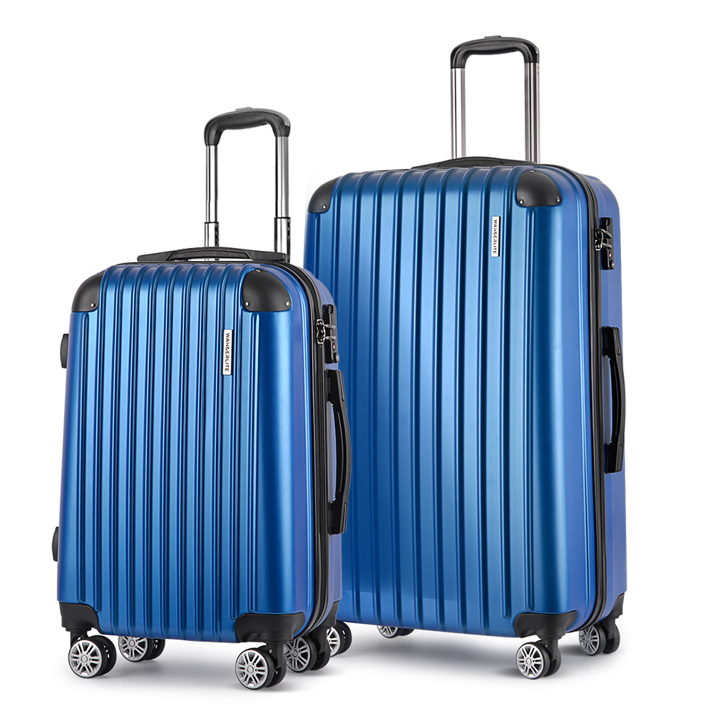 Wanderlite 2 Set Luggage 20-28 Inch with Zipper Lock Carry On Hard Shell Travel Suitcase Luggage Case Blue