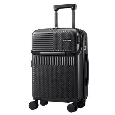 Wanderlite 20" Luggage Suitcase Front Pocket Travel Carry On TSA Black