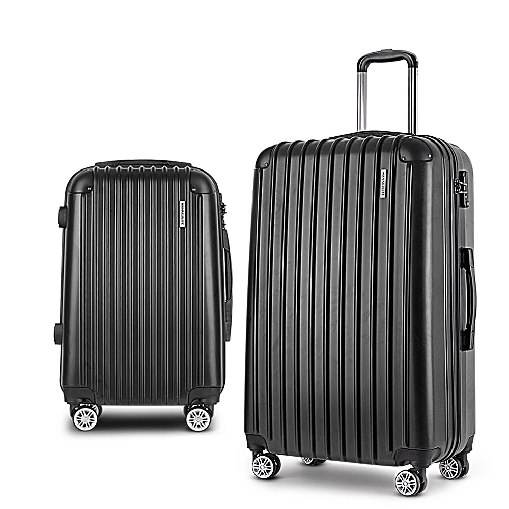 Wanderlite 20in 28in Luggage 2Set with Zipper Lock Carry On Hard Shell Travel Suitcase Luggage Case Black