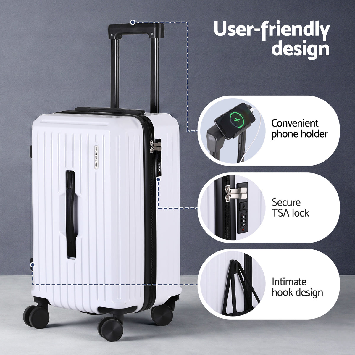 Wanderlite 2pcs Trunk Luggage Suitcase Travel Carry On TSA Lock 12" 20" White