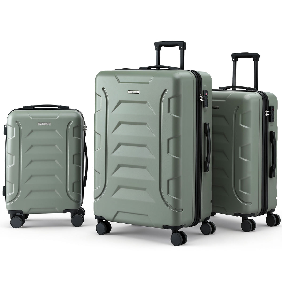 Wanderlite 3pcs Luggage Suitcase Set Trolley Travel TSA Lightweight Hard Case Grey Green